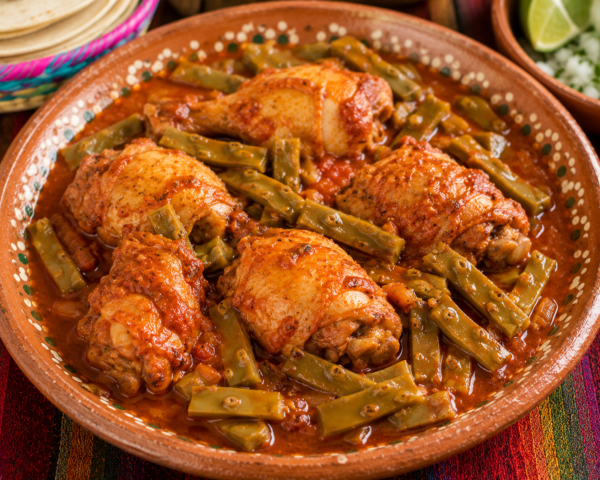 Prepara Muslos de Pollo en Salsa Roja con Nopales
